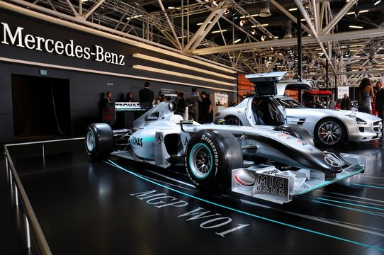 BOLOGNA, ITALY - 2 DECEMBER 2010: Mercedes F1 MGP W01 on display at the Bologna Motor Show. Italy