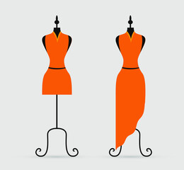 Vector illustration of an isolated classic style and modern dress on a mannequin. - Vector
