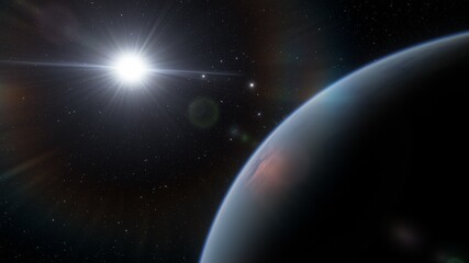 Obraz na płótnie Canvas alien Planet, fantasy landscape, view from the surface of an exo-planet, science fiction landscape, 3d Render