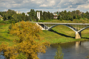 Fototapeta na wymiar Bridge over Volga river in Staritsa. Tver Oblast. Russia