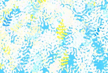 Light Blue, Yellow vector doodle texture with leaves.