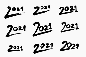 New Year 2021 hand drawn signs set. Modern vector illustration concepts for background, greeting card, website and mobile website banner, party invitation card, social media banner, marketing material