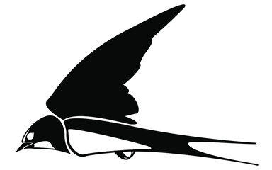 Vector ink pen hand drawn flying swallow silhouette illustration with vintage feel | Flying swallow tattoo