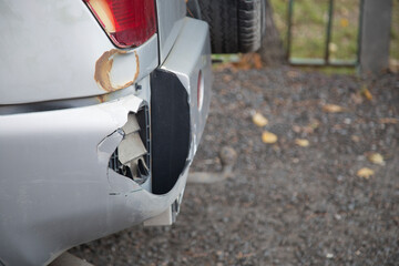 Car accident. Damage to the car's bumper in an accident.