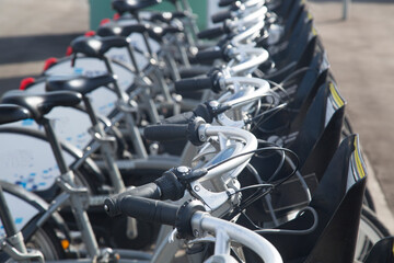 Fototapeta premium Paid Bicycle Parking in the city.Eco transport in the city.