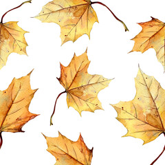  Watercolor seamless pattern of autumn leaves