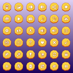 GUI buttons flat set design deluxe shape for games color yellow. Vector illustrator