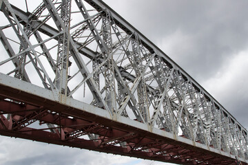 Metal section of the railway bridge. Railway Bridge. Fragment of the first railway bridge across the Ob River
