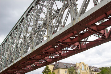 Metal section of the railway bridge. Railway Bridge. Fragment of the first railway bridge across the Ob River