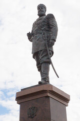 Fototapeta premium The monument to Russian Emperor Alexander III is located on the Ob river embankment in Novosibirsk, Russia