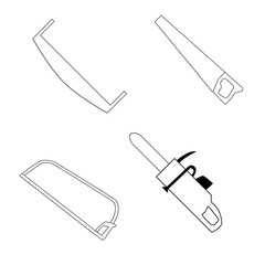 Saw line icon set. llustration for repair theme, doodle style