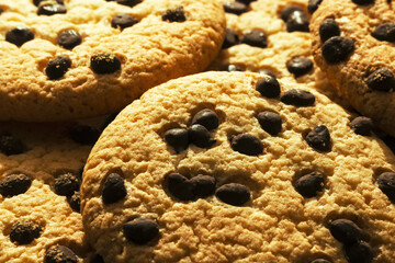 Delicious Fresh Chocolate Chip Cookies with chocolate, Close up