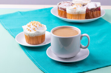 yummy sweet tasty muffin cakes on simple mono color background