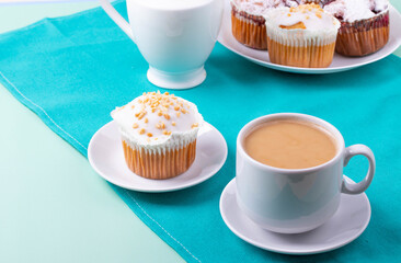 yummy sweet tasty muffin cakes on simple mono color background