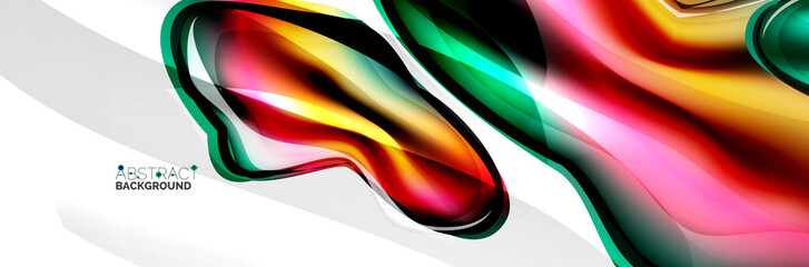 Vector abstract background, flowing liquid style bubble with metallic, color quicksilver chrome texture and color glow effects
