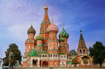 Fototapeta na wymiar St. Basil's Cathedral is an Orthodox church on Red Square in Moscow, a famous monument of Russian architecture.
