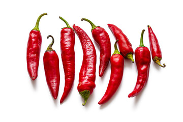 Hot red chili peppers on white