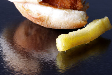 fried chicken burger and french fries