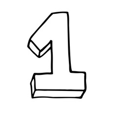 Number 1. Sign number, Concept top winner success. Hand drown vector doodle one isolated on white background. Black lettering. Poster or brochure template. victory Vector illustration.