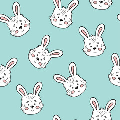 Cute seamless pattern with pretty easter rabbit and bunny. Childish cartoon background for fabric, wrapping paper, textile, wallpaper, apparel, nursery decoration. Kids cartoon vector background.  