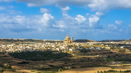 Aerial view on a cloudy day- Rotunda St John The Baptist Church - Xewkija, Gozo, Maltese Islands