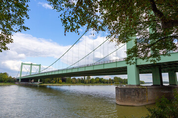Cologne, NRW, Germany, 09 06 2020, perspective view on Rodenkirchener bridge, over Rhine river