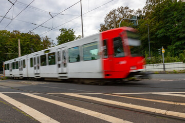 Fototapeta na wymiar Cologne tram at a street crossing