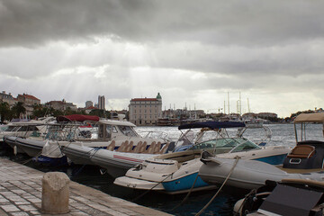 View of the Split Marina in Croatia during a stormy morning