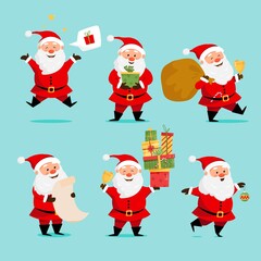 Set with cute santa claus character. Vector illustration for christmas and new year design