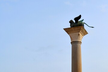 venice lion statue in saint mark plaza italy on blue sky no people copy space