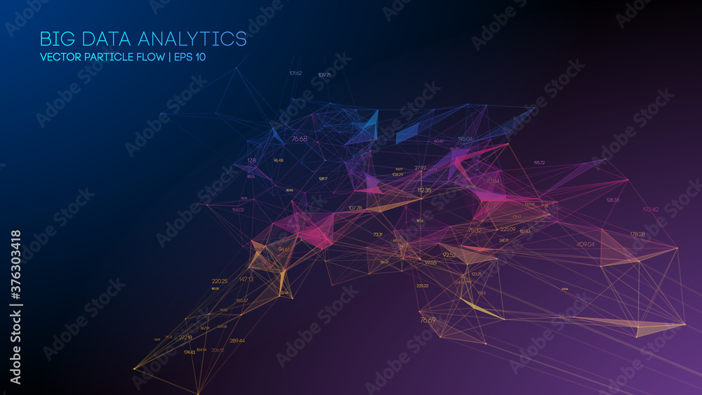 Poster big data analytics blockchain technology background. colorful triangle particles background. eps 10.