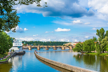 Calov Bridge on the Vltava River. Prague landscape