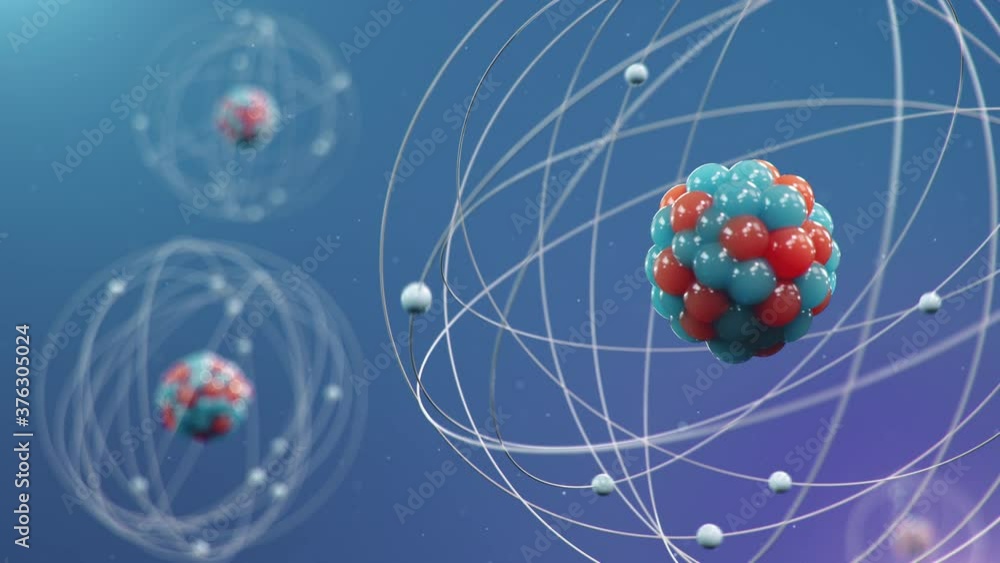 Poster atomic structure. atom is the smallest level of matter that forms chemical elements. nuclear reactio