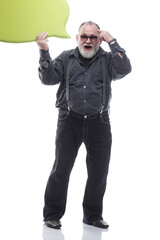 casual smiling man with a bubble for text.