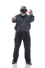 full- length . casual man in a virtual reality helmet.