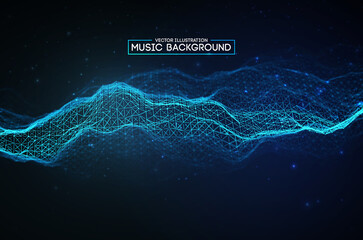 Blue background design. Colourful music background design. Abstract sound wave music equalizer. Particle background audio abstract. EPS 10.