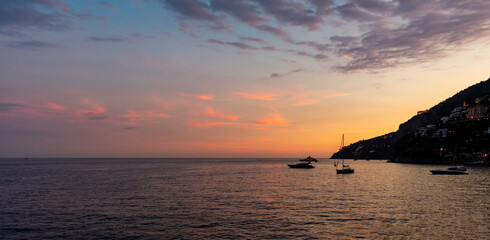 Italy, Campania, Amalfi - 17 August 2019 - A suggestive sunset seen from Amalfi