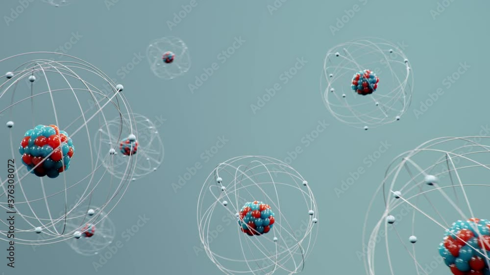 Poster atomic structure. atom is the smallest level of matter that forms chemical elements. nuclear reactio