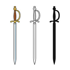 Set of cartoon game medieval swords. Swords in style: flat, outline and silhouettes. Rapiers icon. Vector illustration.