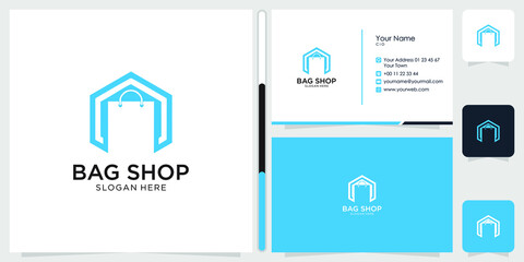 bag shop logo design and business card Vector Premium