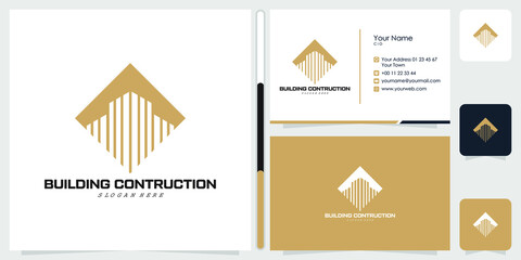 building logo design and business card Vector Premium