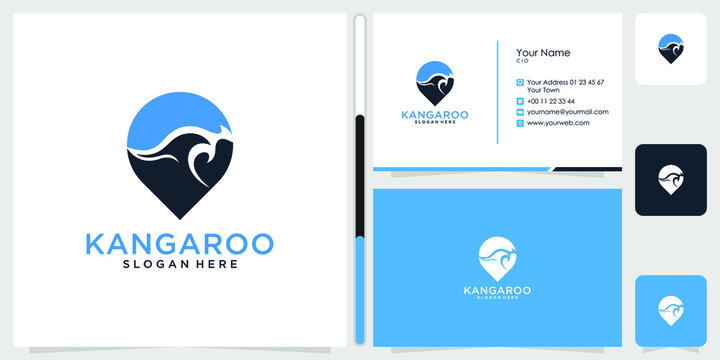 kangaroo logo design and business card Vector Premium