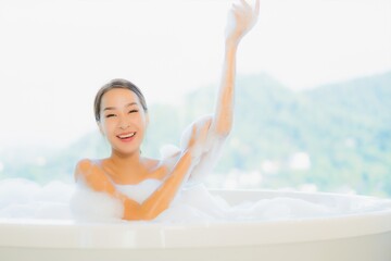 Portrait beautiful young asian woman relax leisure enjoy in bathtub