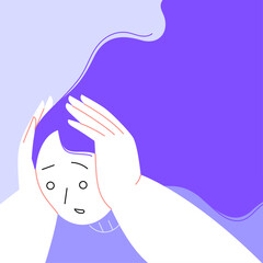 Flat illustration of a woman grabbing her head and screaming with scared facial expression. Anxiety and panic disorder concept