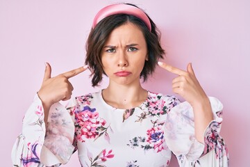 Young beautiful woman pointing with fingers to herself depressed and worry for distress, crying angry and afraid. sad expression.