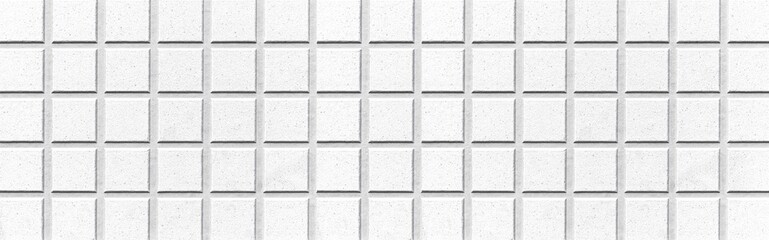 Panorama of White mosaic wall tile pattern and seamless background , White stone tile wall or floor seamless background