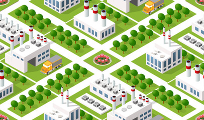 Isometric plant in 3D dimensional projection includes factories - obrazy, fototapety, plakaty