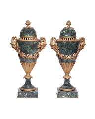 Louis XIV green marble vessels mounted with bronze - French 
