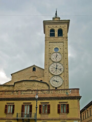 Italy, Marche, Tolentino 1822 built clock tower in Liberty square.