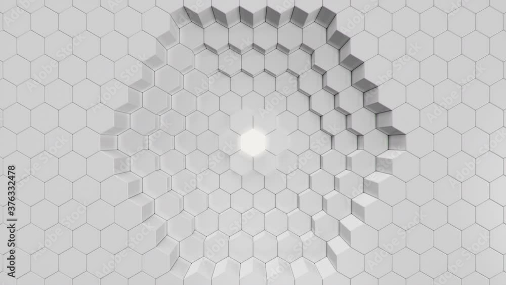 Poster animation of white geometric hexagon abstract background. polygon surface with luminous hexagon in t